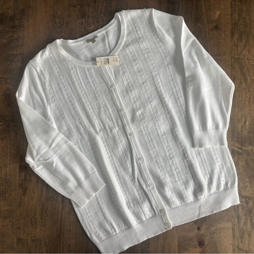 NWT Talbots Beaded Sequin White Cardigan / Medium